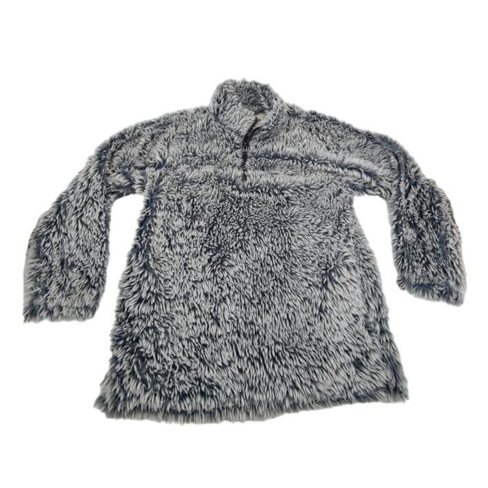 Dylan Womens Gorpcore Cabin Shaggy Sherpa Pullover M Gray Quarter Zip Fleece